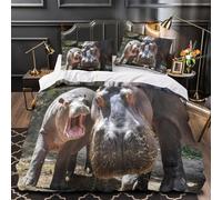 VOXYTMLWG Hippo with Baby copripiumino 3 Pezzi stampa 3D microfibra morbida con federa Wild Animal Set Di Copripiumino cerniera nascosta ariosa for bambini Single（140x200cm）