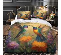VOXYTMLWG Hummingbirds in Garden Copripiumino 3 Pezzi ultra microfibra stampa di 3D con federa Colorful Nature Pittura Set Di Copripiumino cerniera nascosta morbido for adulti Super king（260x220cm）