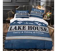 VOXYTMLWG Lago House Sign Copripiumino 3 Pezzi stampa di 3D microfibra morbida con federa Rustic Wooden Set Di Copripiumino cerniera nascosta morbido for ragazze Super king（260x220cm）