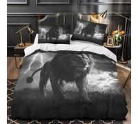 VOXYTMLWG Leone in Storm Set Di Copripiumino 3 Pezzi microfibra morbida stampa 3D con federa Black And White Wildlife Set Di Copripiumino cerniera soffice ariosa for coppie Super king（260x220cm）