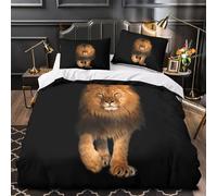 VOXYTMLWG Leone Walking Copripiumino 3 Pezzi morbida microfibra stampa di 3D con federa Wild Animal Set Di Copripiumino cerniera ariosa ultra morbido for adolescenti Single（140x200cm）