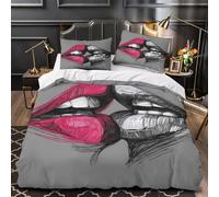 VOXYTMLWG Lips Kiss Set Di Copripiumino 3 Pezzi ultra microfibra stampa 3D con federa black White Disegno Set Di Copripiumino cerniera nascosta morbido for ragazze Single（135x200cm）