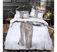 VOXYTMLWG Lynx Walking Copripiumino 3 Pezzi morbida microfibra stampa di 3D con federa Wild Animal Set Di Copripiumino cerniera ariosa ultra morbido for adolescenti Double（200x200cm）