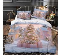 VOXYTMLWG Natale Tree Set Di Copripiumino microfibra ultra morbida 3 Pezzi stampa di 3D con federa fairy Tale Inverno Set Di Copripiumino cerniera soffice ariosa for bambini Double（200x200cm）