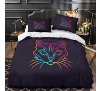 VOXYTMLWG Neon Cat Face copripiumino stampa di 3D ultra microfibra 3 Pezzi con federa vibrant Digital Set Di Copripiumino cerniera nascosta morbido for ragazze Super king（260x220cm）