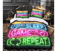 VOXYTMLWG Neon Sign Set Di Copripiumino 3 Pezzi microfibra morbida stampa 3D con federa Retro Gaming Theme Set Di Copripiumino cerniera soffice ariosa for coppie Single（135x200cm）