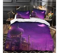 VOXYTMLWG Night Moschea Copripiumino 3Pz stampa di 3D microfibra trasp con cerniera Fantasia Islamic Architecture Set Copripiumino con fed per cuscini ultra morb per adolescenti Single(135x200cm)