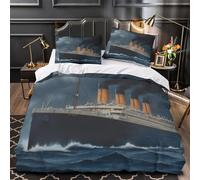 VOXYTMLWG Oceano Liner Voyage Set Copripiumino 3Pz ultra microfibra motivo 3D con fed Vintage Maritime Set Copripiumino cerniera traspirante morbido e comodo per bambini Double（200x200cm）