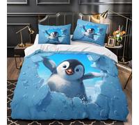 VOXYTMLWG Penguin Breaking Ice copripiumino stampa 3D ultra microfibra 3 Pezzi cerniera nascosta con federa Cute Animated Set Di Copripiumino ariosa traspirante for bambini Super king（260x220cm）