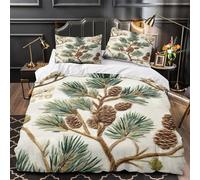 VOXYTMLWG Pine Branch Set Di Copripiumino ultra microfibra 3 Pezzi stampa di 3D con federa Botanical Embroidery copripiumino cerniera morbido e traspirante for coppie King（220x240cm）