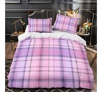 VOXYTMLWG Pink Plaid copripiumino ultra microfibra stampa di 3D 3 Pezzi con cerniera nascosta con federa Soft Pastel Check Set Di Copripiumino soffice for adulti Super king（260x220cm）