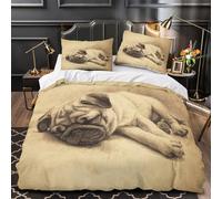 VOXYTMLWG Pug Puppy Sleeping Set Di Copripiumino 3 Pezzi motivo 3D microfibra ultra morbida con cerniera charcoal Disegno copripiumino con federa per cuscini soffice for adulti Single（140x200cm）