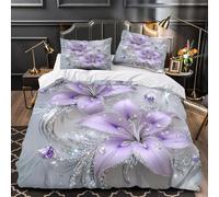 VOXYTMLWG Purple Lilies Copripiumino 3 Pezzi stampa 3D ultra microfibra con cerniera Digital Set Di Copripiumino con federa per cuscini morbido e comodo for coppie Single（135x200cm）