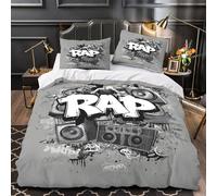 VOXYTMLWG Rap Music copripiumino stampa di 3D microfibra traspirante 3 Pezzi con cerniera Urbano Street Set Di Copripiumino con federa soffice ariosa for adolescenti Super king（260x220cm）