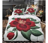 VOXYTMLWG Red Floral Embroidery Copripiumino 3 Pezzi stampa 3D microfibra ultra morbido con cerniera Vintage Botanical Set Di Copripiumino con federa soffice for coppie Single（140x200cm）