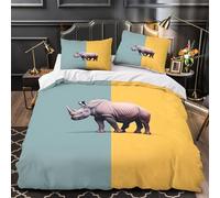 VOXYTMLWG Rhino Standing copripiumino 3 Pezzi motivo 3D microfibra traspirante con federa Moderno Digital Set Di Copripiumino cerniera soffice ariosa for bambini e adolescenti Single（135x200cm）