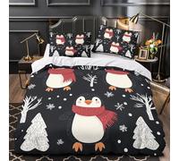 VOXYTMLWG Scena invernale con pinguini 3D Stampa Coperteletto 3pz Microfibra Resistente Design festivo dei cartoni animati Coperta Letto 2 federe Leggera Adolescenti Adulti Giovani Single（140x200cm）