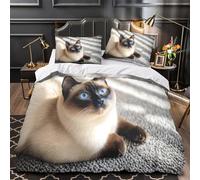 VOXYTMLWG Siamese Cat Copripiumino 3 Pezzi stampa di 3D microfibra morbida con federa Blue Eyes Beauty Set Di Copripiumino cerniera nascosta morbido for ragazze Super king（260x220cm）