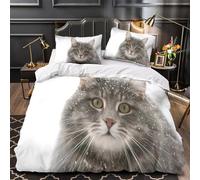 VOXYTMLWG Snowy Cat Face Set Di Copripiumino morbida microfibra 3 Pezzi stampa 3D con federa Furry Inverno Pet Set Di Copripiumino cerniera soffice traspirante for adolescenti King（220x240cm）