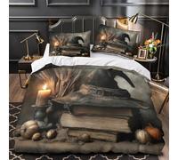 VOXYTMLWG Strega Hat Copripiumino 3 Pezzi microfibra ultra morbido stampa 3D con federa Vintage Halloween Decor Set Di Copripiumino cerniera nascosta morbido for ragazze Double（200x200cm）