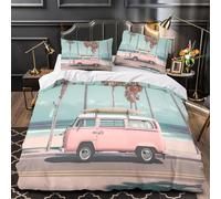 VOXYTMLWG Vintage Van Copripiumino 3 Pezzi stampa 3D ultra microfibra con cerniera beach Life Set Di Copripiumino con federa per cuscini morbido e comodo for coppie Super king（260x220cm）