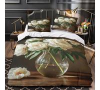 VOXYTMLWG White Peonies Set Di Copripiumino morbida microfibra 3 Pezzi stampa 3D con cerniera still Life Floral Set Di Copripiumino con federa per cuscini soffice for adolescenti King（220x240cm）