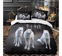 VOXYTMLWG White Wolves copripiumino 3 Pezzi stampa 3D microfibra morbida con federa Wild Foresta Set Di Copripiumino cerniera soffice ariosa for coppie King（220x240cm）