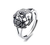 VOYADE S925 Anello Annuale Del Loto in Argento Sterling, Anello Di Coppia Etnico Vintage Con Carpa Viva,Argento,13