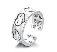VOYADE S925 Argento Sterling Versione Coreana Dell'anello Amore Creativo, Espressione Ampia Faccia Ins Stile Versatile Anello Aperto,Argento,8