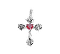 VOYADE S925 Ciondolo A Croce in Argento Sterling Con Zirconi Rossi Rosa, Collana Da Donna in Argento Sterling Alla Moda E Versatile,Argento,Pendant + Chain 65cm
