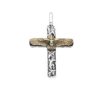 VOYADE S925 Ciondolo A Forma Di Croce Di Paglia in Argento Sterling, Aquila D'oro Con Zirconi Verdi Collana in Argento Sterling,Argento,Pendant + Chain 50cm