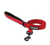 Voyager Guinzaglio riflettente per cani con manico in neoprene, lungo 1,5 m, supporta cuccioli di taglia piccola, media e grande, carino e resistente, per passeggiate, corsa e allenamento, rosso