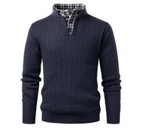 Voyagile Maglione Uomo con Colletto Finto Pullover Giacca in Maglia Maglione 2 in 1 Pullover Manica Lunga Maglione