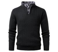 Voyagile Maglione Uomo con Colletto Finto Pullover Giacca in Maglia Maglione 2 in 1 Pullover Manica Lunga Maglione
