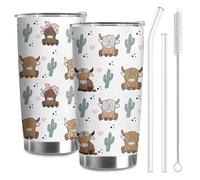 VOYANTE Highland Cow - Bicchiere con coperchio e cannuccia, set regalo con scatola regalo, 500 ml con coperchio e cannuccia, bicchieri da donna per casa, ufficio, latte caldo