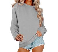 Voylansi Pullover girocollo oversize da donna felpe larghe leggere da donna, Cenere Chiaro, S