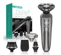 VOYOR Rasoio Barba Elettrico Tagliacapelli Uomo Ricaricabile Naso Hair Trimmer Regolabarba per Styling di Barba 4 in 1 Multi Grooming Kit con Pennello Per Il Viso IPX6 Impermeabile TX410 (Grigio)