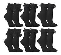 VPB 6 Paia di Calzini da Donna con Pizzo e Ruche alla Caviglia, Morbidi Calzini di Cotone Frilly da Principessa per Ragazze e Donne, Carini Calzini da Vestito per Ogni Giorno o per Occasioni Speciali