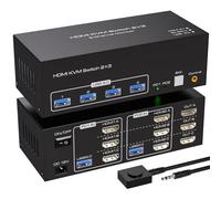 VPFET Switch KVM 4K144Hz HDMI 2 PC 3 monitor 8K60Hz 2 computer Triple Monitor Switch con 4 porte USB 3.0 per il collegamento di tastiera mouse e stampante, inclusi 2 cavi USB 3.0 e adattatore DC12V