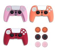 VPOUERY 3 Pezzi Per Controller PS5 Set di impugnature per la pelle Custodia protettiva in silicone antiscivolo per Playstation 5 Kit di accessori per controller wireless Fornito con 6 keycaps