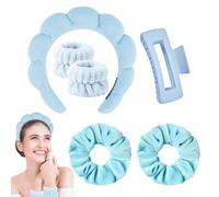 VPOUERY 6-Piece Women's Hair & Skincare Set - 1 Non-Slip Skincare Headband + 2 Stretchy Hairbands + 2 Absorbent Skincare Wristbands + 1 Strong-Grip Hair Clip - For Face Washing, Skin Care, Yoga, Spa
