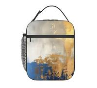 VPPUR - Borsa per il pranzo isolata con stampa oro e blu e bianco, comoda borsa per cibo elegante, per lavoro, viaggi all'aria ultimo intervento