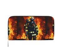 VPPUR Firefighter Fireman Flame Print Hand Wallet Handmade Lady Wallet for Women Wallet Clutch for Travel Casual Trendy, nero, taglia unica, arte, Nero, One Size, Arte