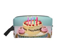 VPPUR Happy Birthday Big Cake Print Borsa portaoggetti con cerniera grande capacità organizer da viaggio per cosmetici per articoli da toeletta trucchi, bianco, taglia unica, Bianco, One Size