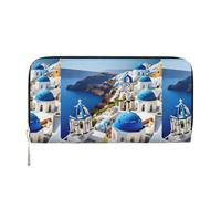 VPPUR Portafoglio da donna realizzato a mano con stampa con vista sul mare dell'isola greca, portafoglio da donna, pochette da viaggio casual alla moda, nero, taglia unica, arte, Nero, One Size, Arte