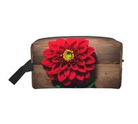 VPPUR Tavola di legno retrò con stampa di dalie rosse, grande capacità, con cerniera, organizer per cosmetici da viaggio, per articoli da toeletta e trucco, bianco, taglia unica, Bianco, One Size