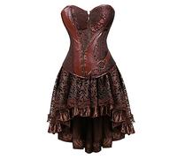 VPQILH 2 Pezzi Bustino Corsetto Donna Gotico e Gonna Tutu Pizzo Sottile Sets, Corsetto con Cerniera, Irregolare Steampunk Gonna, Corsetto Push-up Costumi Halloween Vittoriano Elegante Lingerie