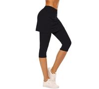 VPQILH 3/4 Leggins Capri Donna Vendita, 2 in 1 Leggings Vita Alta Donna Fitness Corti Pantaloncini Yoga Coprenti Pinocchietto Opaco Elastici Morbido Leggings per Palestra, Allenamento, Corsa, Pilates