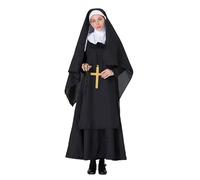 VPQILH 4 Pezzi Costume Suora, Costume da Suora di Halloween con Cappello, Collane, Croce, Sorella Convento, Cosplay Outfit Anime Diavolo Gioco Ruolo Halloween Dress Up Uniforme per Festa Carnevale