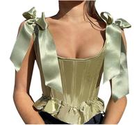 VPQILH Bustino Corsetto Donna Satin Floreale Corsetti Donna Corpetto Top Curvy Corsetto Bustino Fascia Addominale Dimagrante con Regolabile Canotta Push Up Crop Top Corset Bodyshaper Mode Clubwear